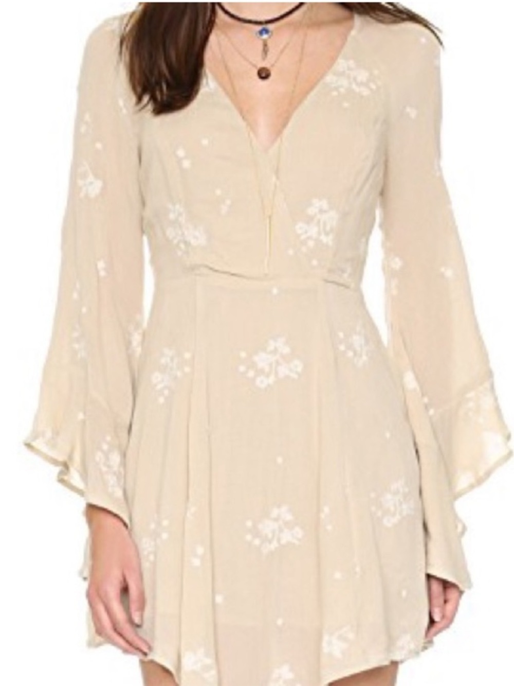Free People Almond Jasmine Embroidered Kimono Fit & Flare Mini Dress